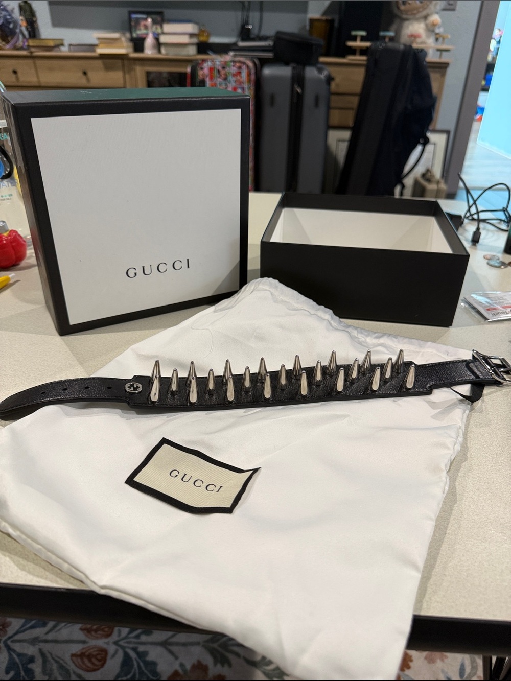 Gucci Black Leather Spike Choker Necklace. Super cool. Never worn with box